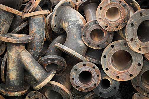 a set of cast iron pipes.