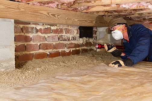 a person inspecting their crawl space for sewage odors.