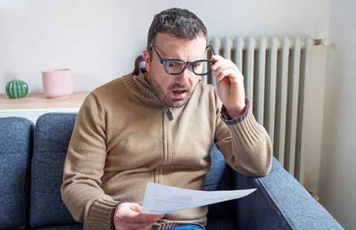 a man reading his high water bill in chicago.