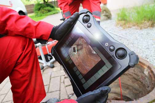 a professional camera inspecting a sewer line