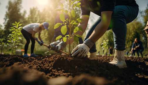 a couple planting trees to avoid sewer lines.