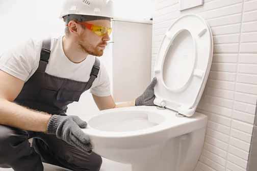 a plumber providing a customer with a toilet installation.