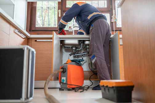 a plumber performing a whole house drain cleaning